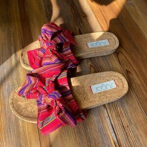 Fabric Bow & Cork Sandals